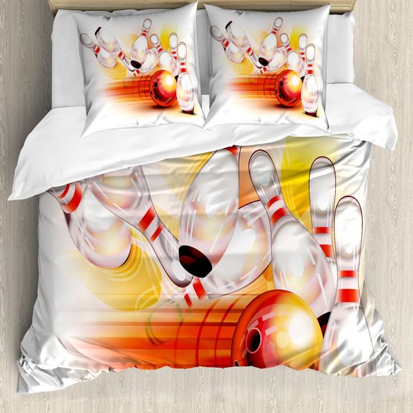 Abakuhaus Copripiumino Bowling Party, Fallen Skittles, Antiacaro, Adatto A Chi Soffre Di Allergie, Con Federe, 155 Cm X 220 Cm - 80 X 80 Cm, Rosso, Giallo, Bianco-image