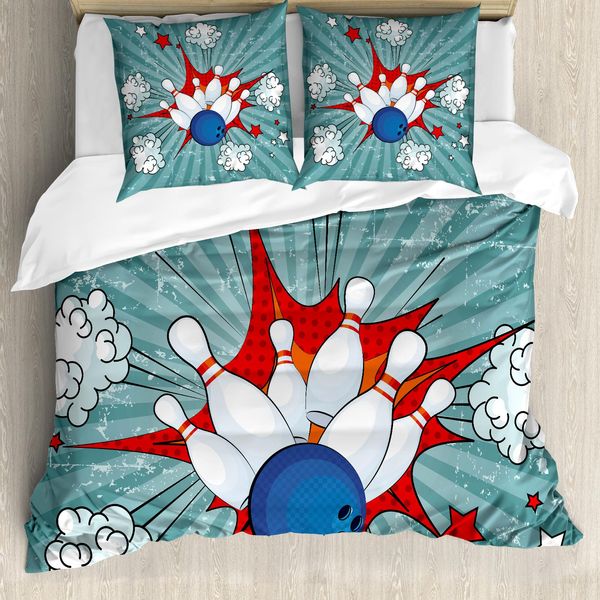Abakuhaus Copripiumino Bowling Party, Stampa Retrò A Fumetti, Antiacaro, Adatto A Chi Soffre Di Allergie, Con Federe, 200 Cm X 200 Cm - 80 X 80 Cm, Multicolore-image