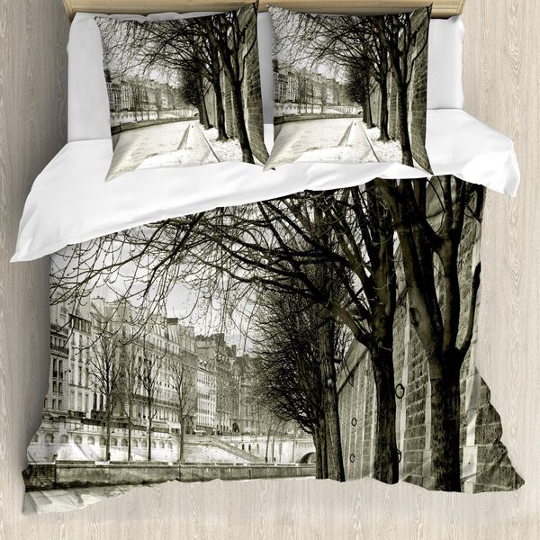 Abakuhaus Copripiumino Bianco E Nero, Fiume Senna, Antiacaro Adatto A Chi Soffre Di Allergie Con Federe, 155 Cm X 220 Cm - 80 X 80 Cm, Nero Bianco Grigio-image