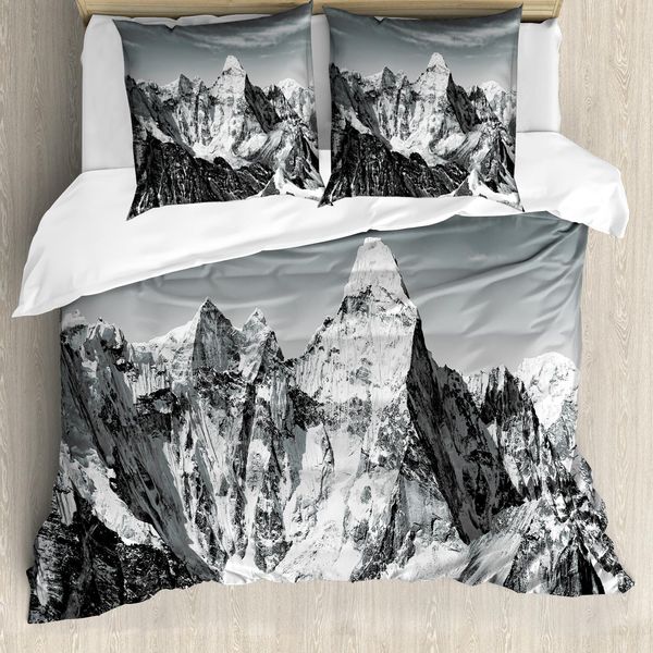 Abakuhaus Copripiumino Bianco E Nero, Cime Montuose, Antiacaro, Adatto A Chi Soffre Di Allergie, Con Federe, 200 Cm X 200 Cm - 80 X 80 Cm, Nero Bianco Grigio-image