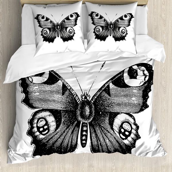 Abakuhaus Copripiumino Bianco E Nero, Motivo A Farfalle, Antiacaro, Adatto A Chi Soffre Di Allergie, Con Federe, 155 Cm X 220 Cm - 80 X 80 Cm, Bianco E Nero-image