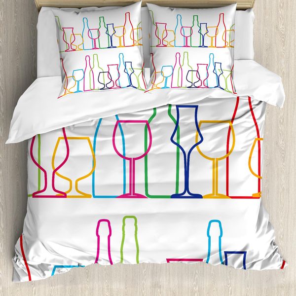Abakuhaus Copripiumino, Contorno Bottiglie Colorate, Antiacaro, Adatto A Chi Soffre Di Allergie, Con Federe, 155 Cm X 220 Cm - 80 X 80 Cm, Multicolore-image