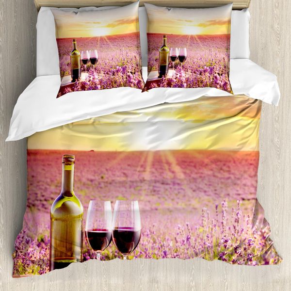 Abakuhaus Copripiumino, Blooming Lavender Picnic, Antiacaro, Adatto A Chi Soffre Di Allergie, Con Federe, 200 Cm X 200 Cm - 80 X 80 Cm, Lavanda Giallo Verde-image
