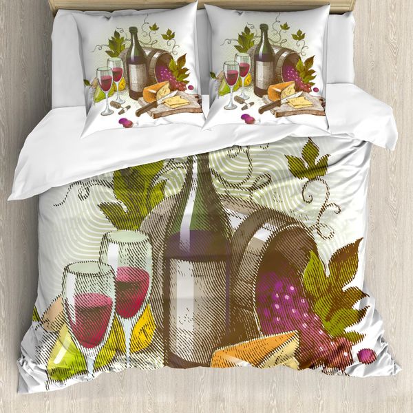 Abakuhaus Copripiumino, Vendemmia, Vino E Formaggio, Antiacaro, Adatto A Chi Soffre Di Allergie, Con Federe, 200 Cm X 200 Cm - 80 X 80 Cm, Multicolore-image