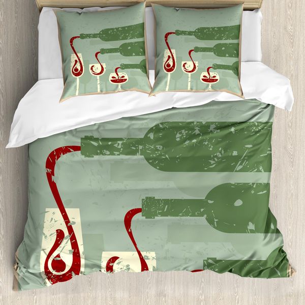 Abakuhaus Copripiumino, Grunge Retro Wine Pouring, Antiacaro, Adatto A Chi Soffre Di Allergie, Con Federe, 200 Cm X 200 Cm - 80 X 80 Cm, Verde Mandorla Oliva-image