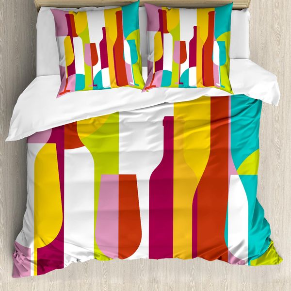 Abakuhaus Copripiumino, Motivo Colorato Bevande, Antiacaro Adatto A Chi Soffre Di Allergie Con Federe, 200 Cm X 200 Cm - 80 X 80 Cm, Multicolore-image