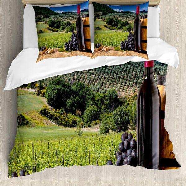 Abakuhaus Copripiumino Wein, Idilliaca Campagna Toscana, Antiacaro, Adatto A Chi Soffre Di Allergie, Con Federe, 155 Cm X 220 Cm - 80 X 80 Cm, Nero, Verde, Marrone Chiaro-image