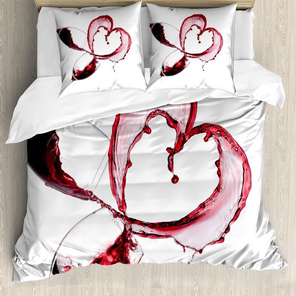 Abakuhaus Copripiumino, Forma A Cuore Spilling Wine, Antiacaro, Adatto A Chi Soffre Di Allergie, Con Federe, 200 Cm X 200 Cm - 80 X 80 Cm, Bordeaux-Bianco-Rosa-image