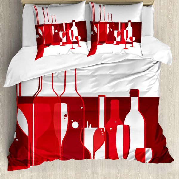 Abakuhaus Copripiumino, Stile Moderno, Antiacaro, Adatto A Chi Soffre Di Allergie, Con Federe, 200 Cm X 200 Cm - 80 X 80 Cm, Rosso Bordeaux-Bianco-image