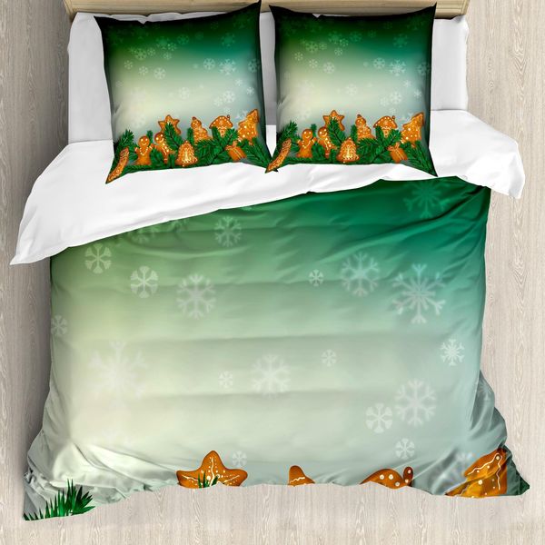Abakuhaus Copripiumino Lebkuchenmann, Biscotti Di Natale, Antiacaro, Adatto A Chi Soffre Di Allergie, Con Federe, 155 Cm X 220 Cm - 80 X 80 Cm, Verde Marrone Chiaro-image