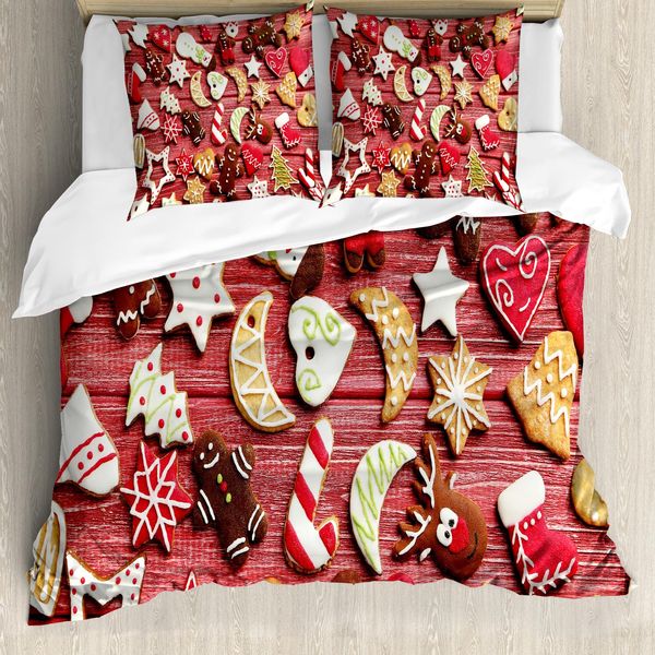 Abakuhaus Copripiumino Lebkuchenmann, Dolciumi Zuccherati, Antiacaro, Adatto A Chi Soffre Di Allergie, Con Federe, 200 Cm X 200 Cm - 80 X 80 Cm, Rosso, Marrone, Bianco-image