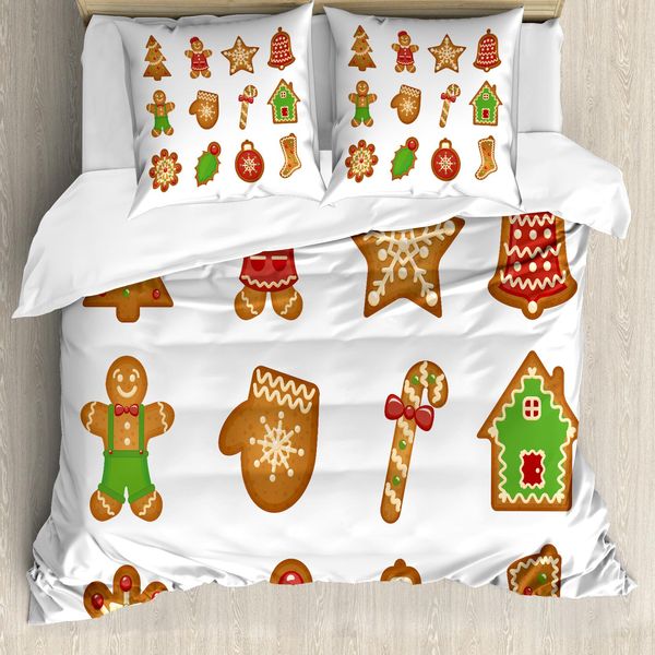 Abakuhaus Copripiumino Lebkuchenmann, Biscotti Assortiti, Antiacaro, Adatto A Chi Soffre Di Allergie, Con Federe, 155 Cm X 220 Cm - 80 X 80 Cm, Marrone Chiaro, Verde, Rosso-image