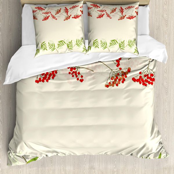 Abakuhaus Set Copripiumino In Sorbo Per Letti Matrimoniali, Bordo Con Sorbo, Antiacaro, Adatto A Chi Soffre Di Allergie, Con Federe, Verde Felce, Rosso Cinabro, Avorio-image