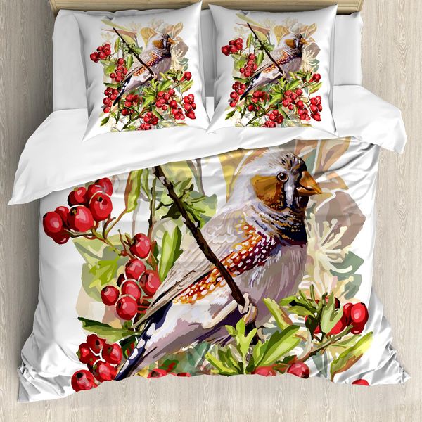 Abakuhaus Copripiumino Eberesche, Uccelli Colorati E Arbusti, Antiacaro, Adatto A Chi Soffre Di Allergie, Con Federe, 155 Cm X 220 Cm - 80 X 80 Cm, Multicolore-image