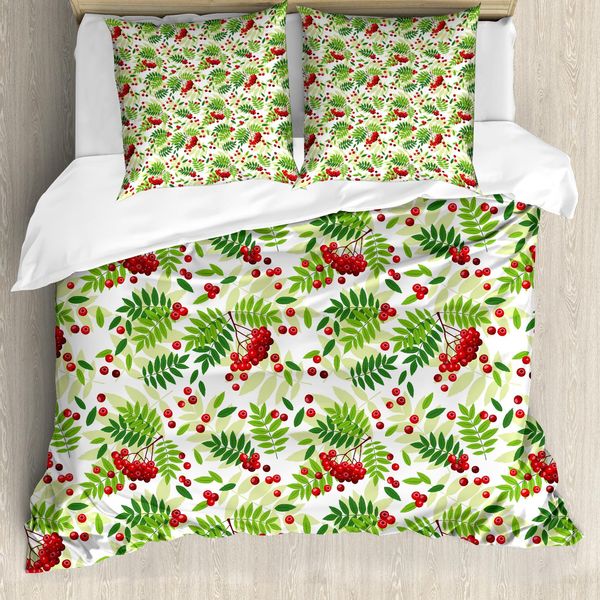 Abakuhaus Copripiumino Eberesche, Foglie Verdi E Frutti Selvatici, Antiacaro, Adatto A Chi Soffre Di Allergie, Con Federe, 200 Cm X 200 Cm - 80 X 80 Cm, Verde Mela E Verde Felce-image