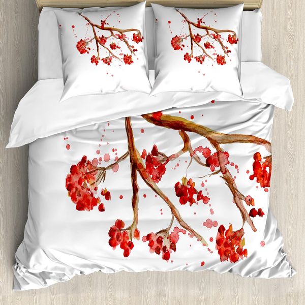 Abakuhaus Copripiumino Eberesche, Acquerello Con Spruzzi Di Alberi, Antiacaro, Adatto A Chi Soffre Di Allergie, Con Federe, 200 Cm X 200 Cm - 80 X 80 Cm, Rosso, Marrone, Bianco-image