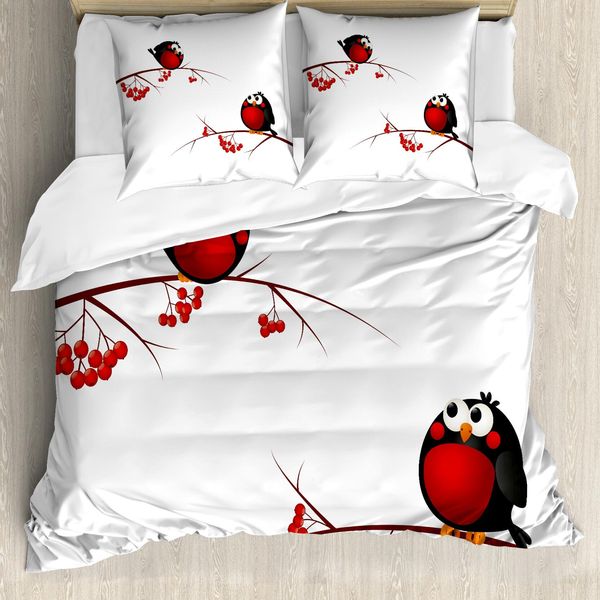 Abakuhaus Copripiumino Eberesche, Cartoon Natale, Antiacaro, Adatto A Chi Soffre Di Allergie, Con Federe, 200 Cm X 200 Cm - 80 X 80 Cm, Rosso, Nero, Bianco-image