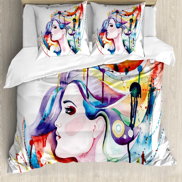 Abakuhaus Copripiumino Artistico, Ragazza Grunge, Antiacaro, Adatto A Chi Soffre Di Allergie, Con Federe, 200 Cm X 200 Cm - 80 X 80 Cm, Multicolore-image