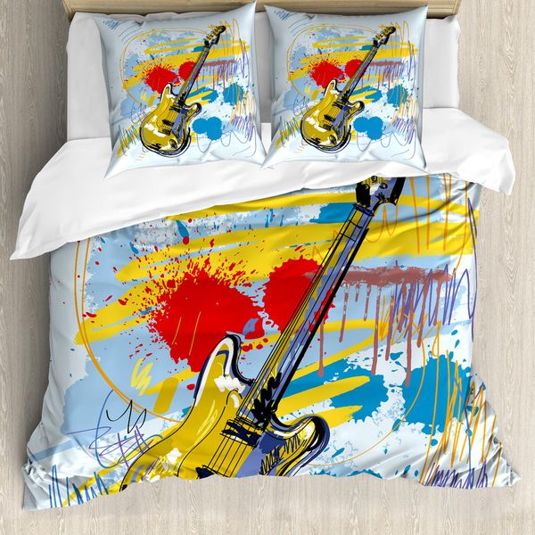 Abakuhaus Copripiumino Artistico, Strumento Musicale Astratto, Antiacaro, Adatto A Chi Soffre Di Allergie, Con Federe, 155 Cm X 220 Cm - 80 X 80 Cm, Verde Acqua Giallo-image