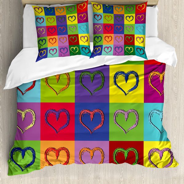 Abakuhaus Copripiumino Artistico, Vivid Herz Colorato Quadrato, Antiacaro, Adatto A Chi Soffre Di Allergie, Con Federe, 200 Cm X 200 Cm - 80 X 80 Cm, Multicolore-image