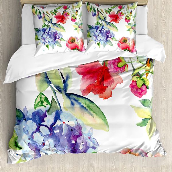 Abakuhaus Set Copripiumino Artistico Per Letti Matrimoniali, Ramo Fiorito Estivo, Antiacaro, Adatto A Chi Soffre Di Allergie, Con Federe, Multicolore-image