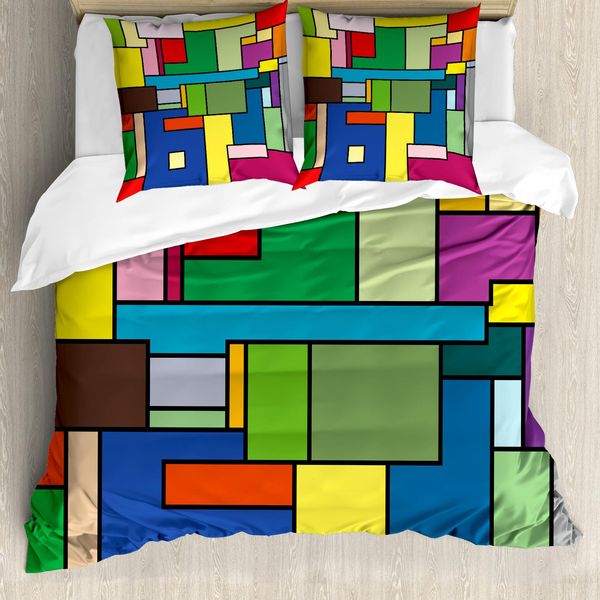 Abakuhaus Copripiumino Artistico, Vivid Mondrian Squares, Antiacaro E Anallergico Con Federe, 155 Cm X 220 Cm - 80 X 80 Cm, Multicolore-image
