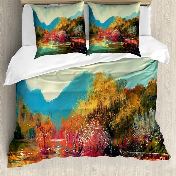 Abakuhaus Copripiumino Artistico, Foresta Autunnale Surreale, Antiacaro, Adatto A Chi Soffre Di Allergie, Con Federe, 155 Cm X 220 Cm - 80 X 80 Cm, Multicolore-image