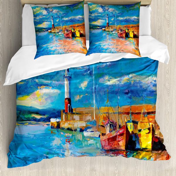 Abakuhaus Copripiumino Artistico, Dipinto A Olio Con Faro, Antiacaro, Adatto A Chi Soffre Di Allergie, Con Federe, 155 Cm X 220 Cm - 80 X 80 Cm, Multicolore-image