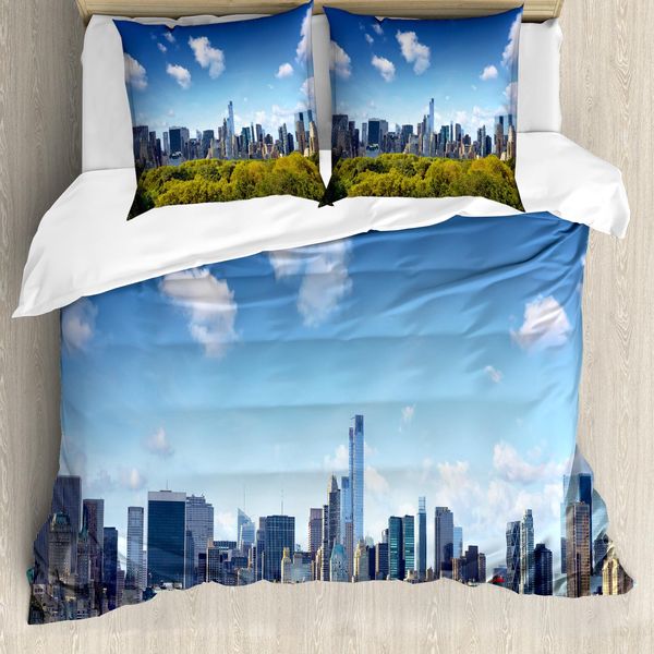 Abakuhaus Copripiumino, Central Park Nyc Midtown, Antiacaro, Adatto A Chi Soffre Di Allergie, Con Federe, 200 Cm X 200 Cm - 80 X 80 Cm, Blu, Verde, Avorio-image