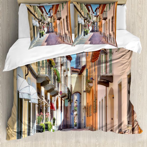 Abakuhaus Copripiumino Stadt, Alba Stadt Italia StraßE, Antiacaro, Adatto A Chi Soffre Di Allergie, Con Federe, 200 Cm X 200 Cm - 80 X 80 Cm, Multicolore-image
