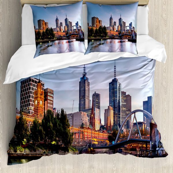Abakuhaus Copripiumino, Morgen Australia River, Antiacaro, Adatto A Chi Soffre Di Allergie, Con Federe, 200 Cm X 200 Cm - 80 X 80 Cm, Arancione Verde Azzurro-image