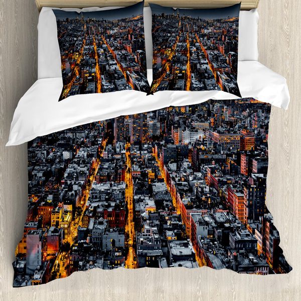 Abakuhaus Copripiumino Stadt, Avenues To Midtown Nyc, Antiacaro, Adatto A Chi Soffre Di Allergie, Con Federe, 155 Cm X 220 Cm - 80 X 80 Cm, Marigold Grigio Nero-image