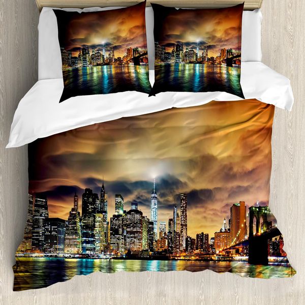 Abakuhaus Copripiumino Stadt, Cielo Fantasia Nyc Tramonto, Antiacaro, Adatto A Chi Soffre Di Allergie, Con Federe, 200 Cm X 200 Cm - 80 X 80 Cm, Multicolore-image