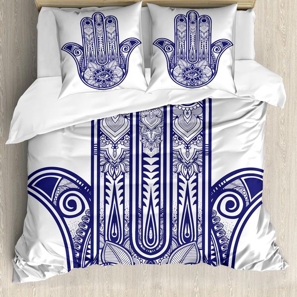Abakuhaus Copripiumino Hamsa, Forma Antica, Antiacaro, Adatto A Chi Soffre Di Allergie, Con Federe, 200 Cm X 200 Cm - 80 X 80 Cm, Blu Navy-image