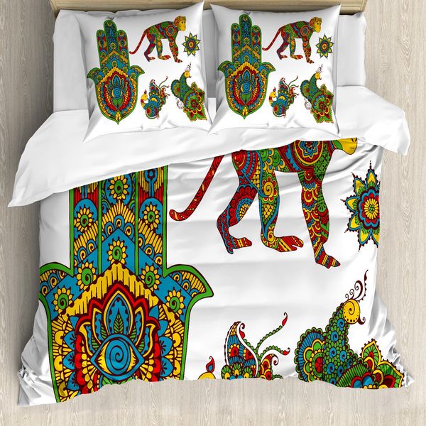 Abakuhaus Copripiumino Hamsa, Stile Mehndi, Antiacaro, Adatto A Chi Soffre Di Allergie, Con Federe, 200 Cm X 200 Cm - 80 X 80 Cm, Multicolore-image