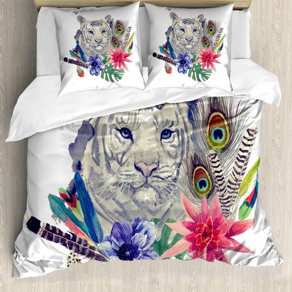 Abakuhaus Copripiumino Tiger, Gatto Retrò, Antiacaro, Adatto A Chi Soffre Di Allergie, Con Federe, 200 Cm X 200 Cm - 80 X 80 Cm, Multicolore-image