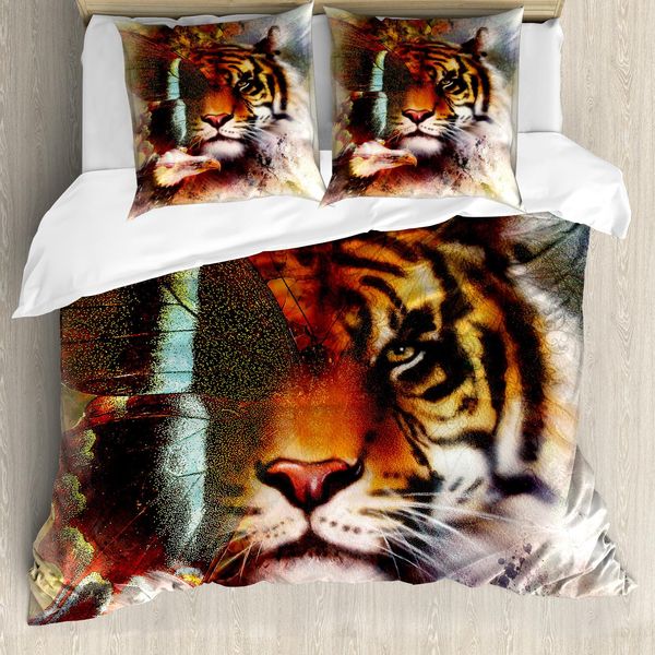 Abakuhaus Copripiumino Tiger, Naturale, Wilde, Antiacaro, Adatto A Chi Soffre Di Allergie, Con Federe, 155 Cm X 220 Cm - 80 X 80 Cm, Multicolore-image