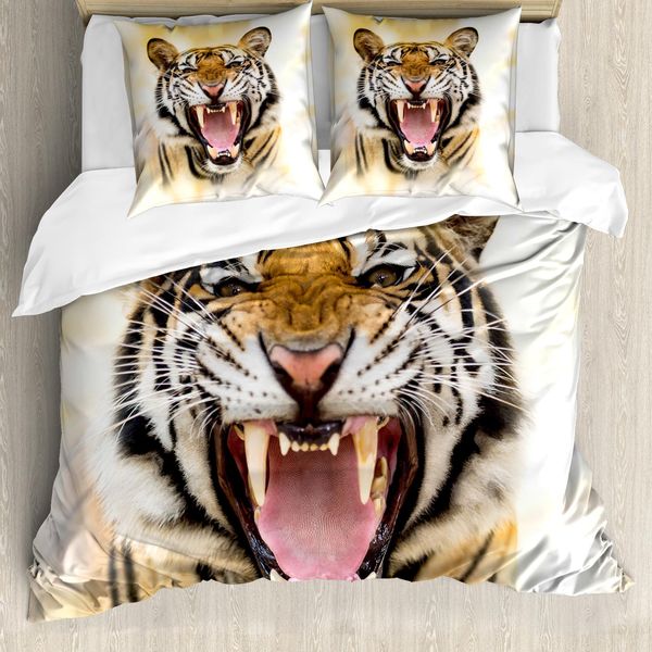 Abakuhaus Copripiumino Tiger, Ragazzo Panthera Knurren, Antiacaro, Adatto A Chi Soffre Di Allergie, Con Federe, 155 Cm X 220 Cm - 80 X 80 Cm, Multicolore-image