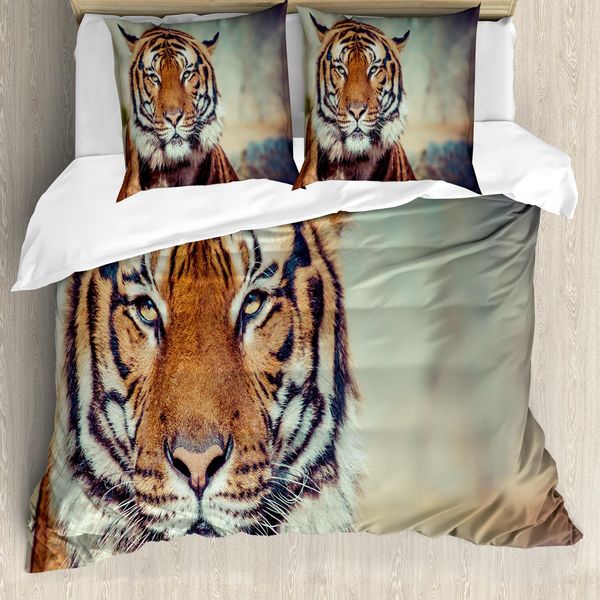 Abakuhaus Copripiumino Tiger, Grande Tranquillità Wild Cat Blur, Antiacaro Adatto A Chi Soffre Di Allergie Con Federe, 155 Cm X 220 Cm - 80 X 80 Cm, Arancione Multicolore-image