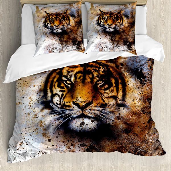 Abakuhaus Copripiumino Tiger, Wild Beast Predator Arrabbiato, Antiacaro, Adatto A Chi Soffre Di Allergie, Con Federe, 200 Cm X 200 Cm - 80 X 80 Cm, Multicolore-image