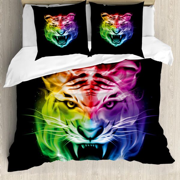 Abakuhaus Copripiumino Tiger, Astratto Felino Colorato, Antiacaro, Adatto A Chi Soffre Di Allergie, Con Federe, 155 Cm X 220 Cm - 80 X 80 Cm, Multicolore-image