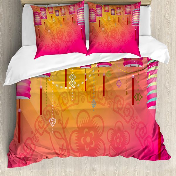 Abakuhaus Set Copripiumino Laterne Per Letti Matrimoniali, Festeggiamenti Di Capodanno, Antiacaro, Adatto A Chi Soffre Di Allergie, Con Federe, Colore Fucsia-image
