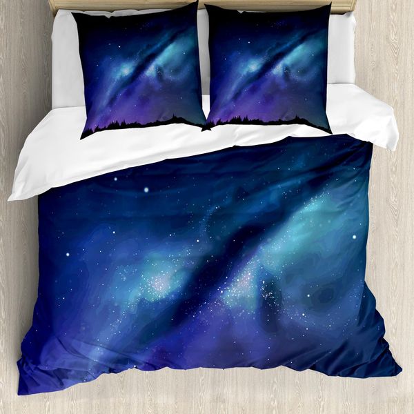 Abakuhaus Copripiumino Notte, Milky Way Cosmos Inspired, Antiacaro, Adatto A Chi Soffre Di Allergie, Con Federe, 200 Cm X 200 Cm - 80 X 80 Cm, Acquamarina Blu Scuro Nero-image