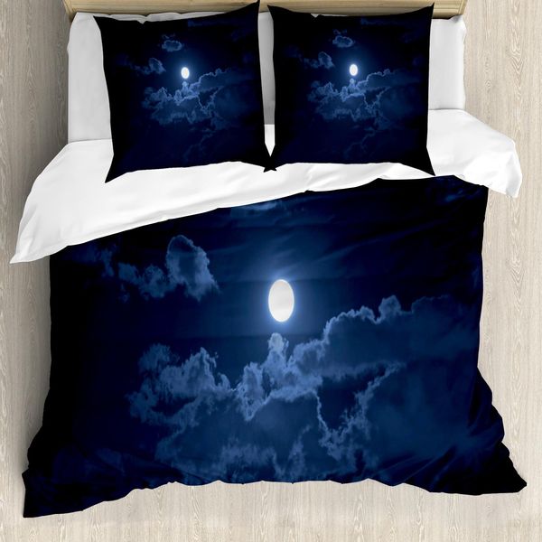Abakuhaus Copripiumino Notte, Luna Piena, Nuvole Scure, Nebbia, Antiacaro, Adatto A Chi Soffre Di Allergie, Con Federe, 155 Cm X 220 Cm - 80 X 80 Cm, Blu Scuro-image