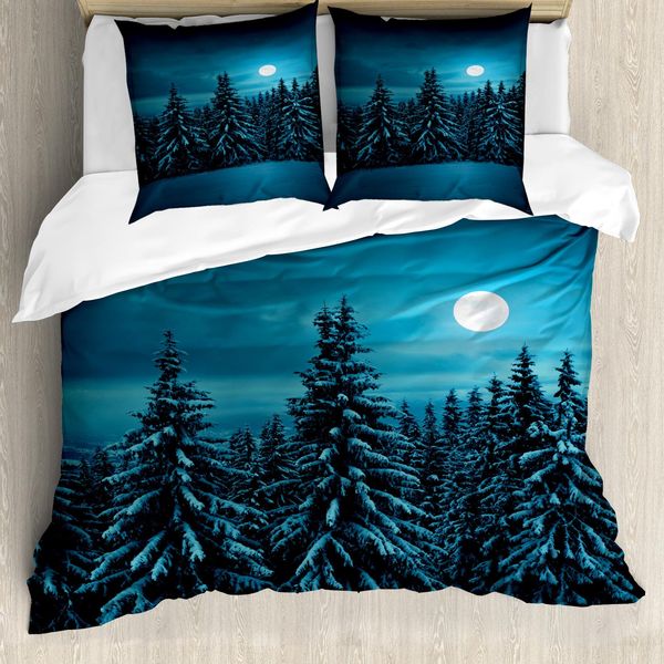 Abakuhaus Copripiumino, Ruhige Snowy Woodland, Antiacaro, Adatto A Chi Soffre Di Allergie, Con Federe, 200 Cm X 200 Cm - 80 X 80 Cm, Turchese Verde Acqua Bianco-image