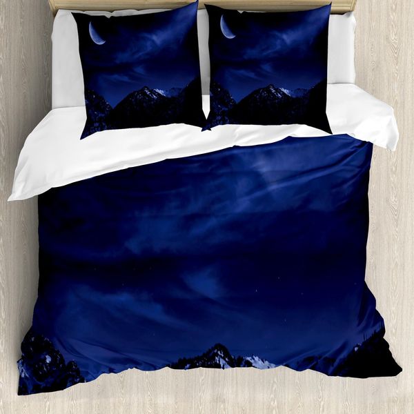 Abakuhaus Copripiumino, Snowy Mountains Scenic, Antiacaro, Adatto A Chi Soffre Di Allergie, Con Federe, 155 Cm X 220 Cm - 80 X 80 Cm, Blu Scuro Nero Cocco-image