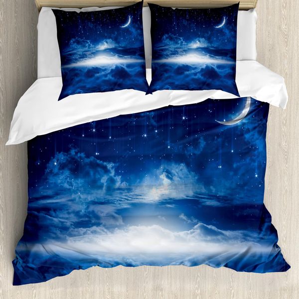 Abakuhaus Copripiumino Notte, Galaxy Falling Stars, Antiacaro, Adatto A Chi Soffre Di Allergie, Con Federe, 200 Cm X 200 Cm - 80 X 80 Cm, Blu Navy-Bianco Indaco-image