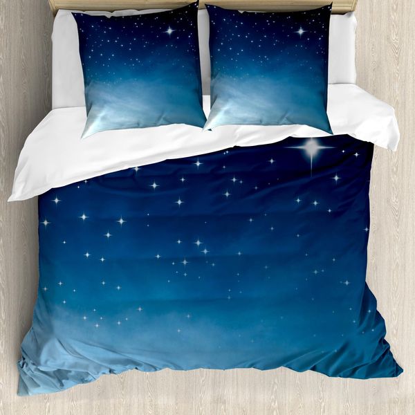 Abakuhaus Copripiumino Notte, Ombre Sky Universe Cosmos, Antiacaro, Adatto A Chi Soffre Di Allergie, Con Federe, 200 Cm X 200 Cm - 80 X 80 Cm, Azzurro Pallido Blu Scuro-image