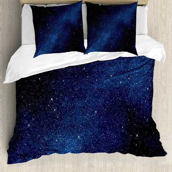 Abakuhaus Copripiumino Notte, Spazio E Stelle, Antiacaro, Adatto A Chi Soffre Di Allergie, Con Federe, 155 Cm X 220 Cm - 80 X 80 Cm, Blu Scuro Bianco-image