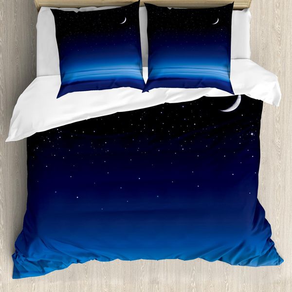 Abakuhaus Copripiumino Notte, Luna E Stelle Santa Barbara, Antiacaro, Adatto A Chi Soffre Di Allergie, Con Federe, 155 Cm X 220 Cm - 80 X 80 Cm, Blu Scuro, Azzurro, Bianco-image